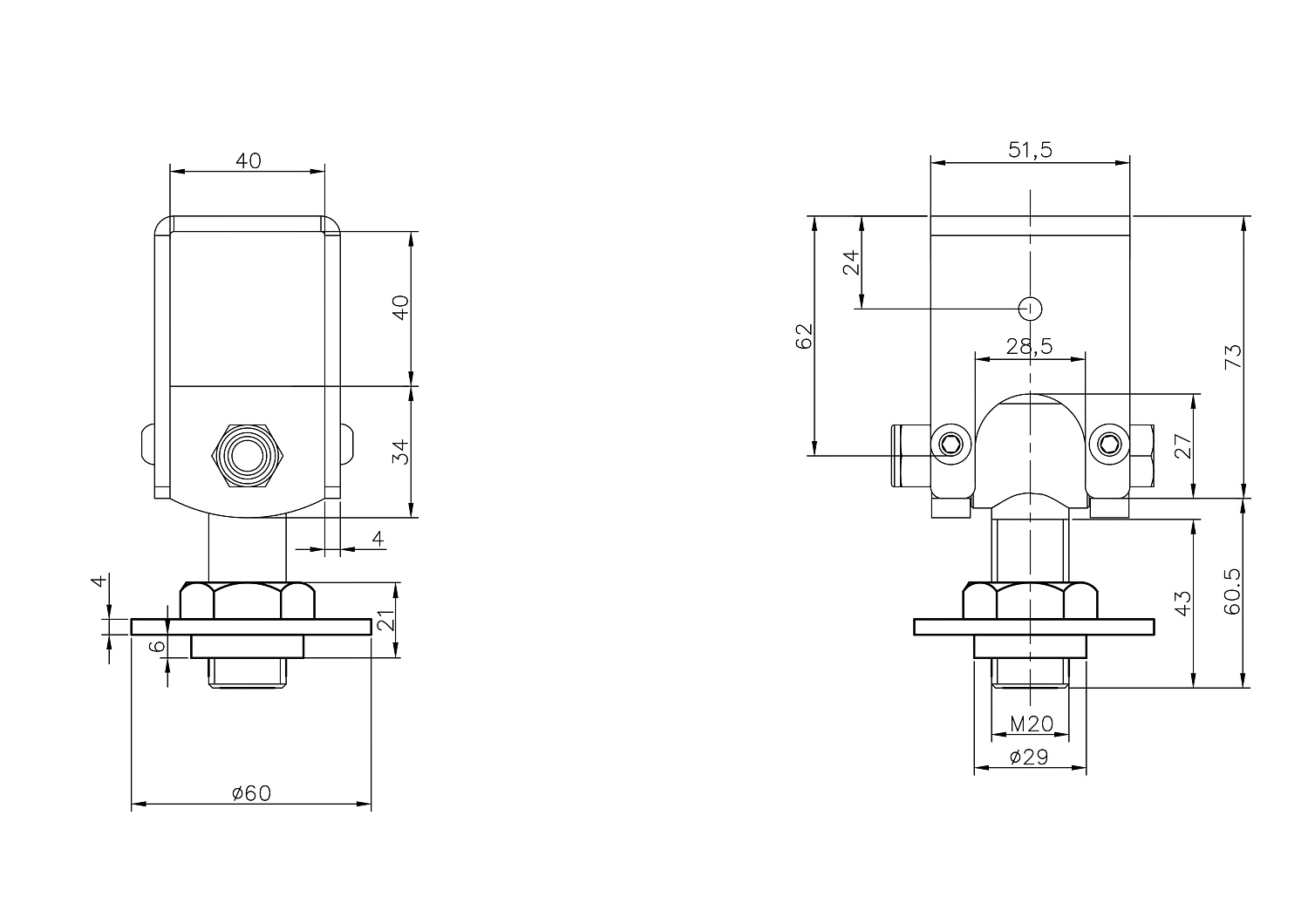 JL131C петля регулируемая М20 с обхватом профиля 40х40 с кольцом под приварку