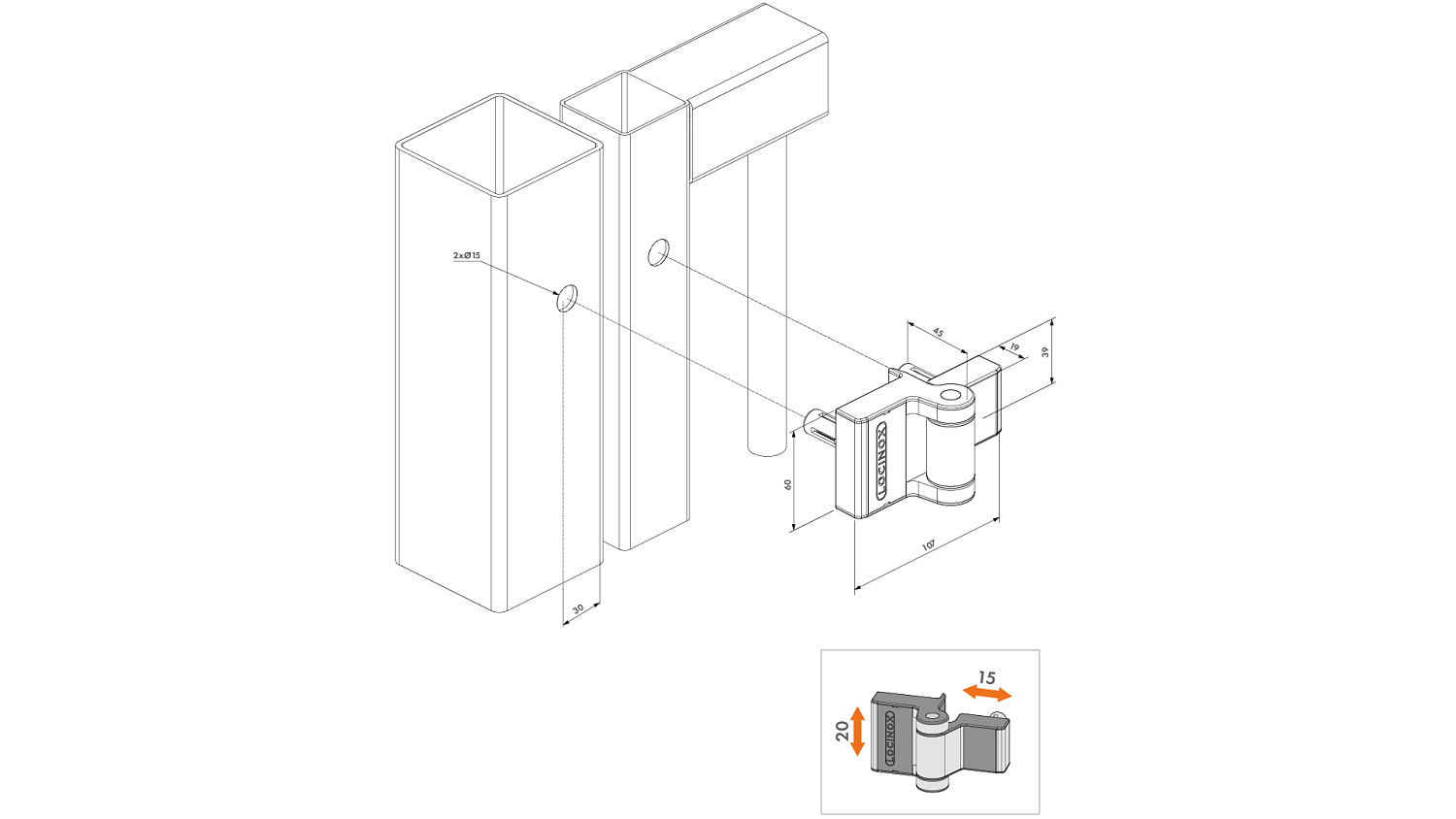 PUMA-ZILV компактная петля с регулировкой в двух направлениях и углом открывания до 180°, устанавливается внаклад