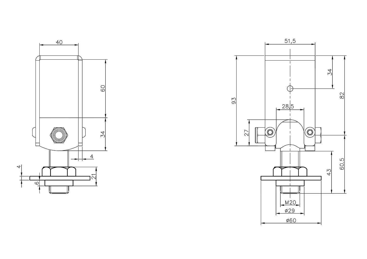 JL134C петля регулируемая М20 с обхватом профиля 60х40 с кольцом под приварку