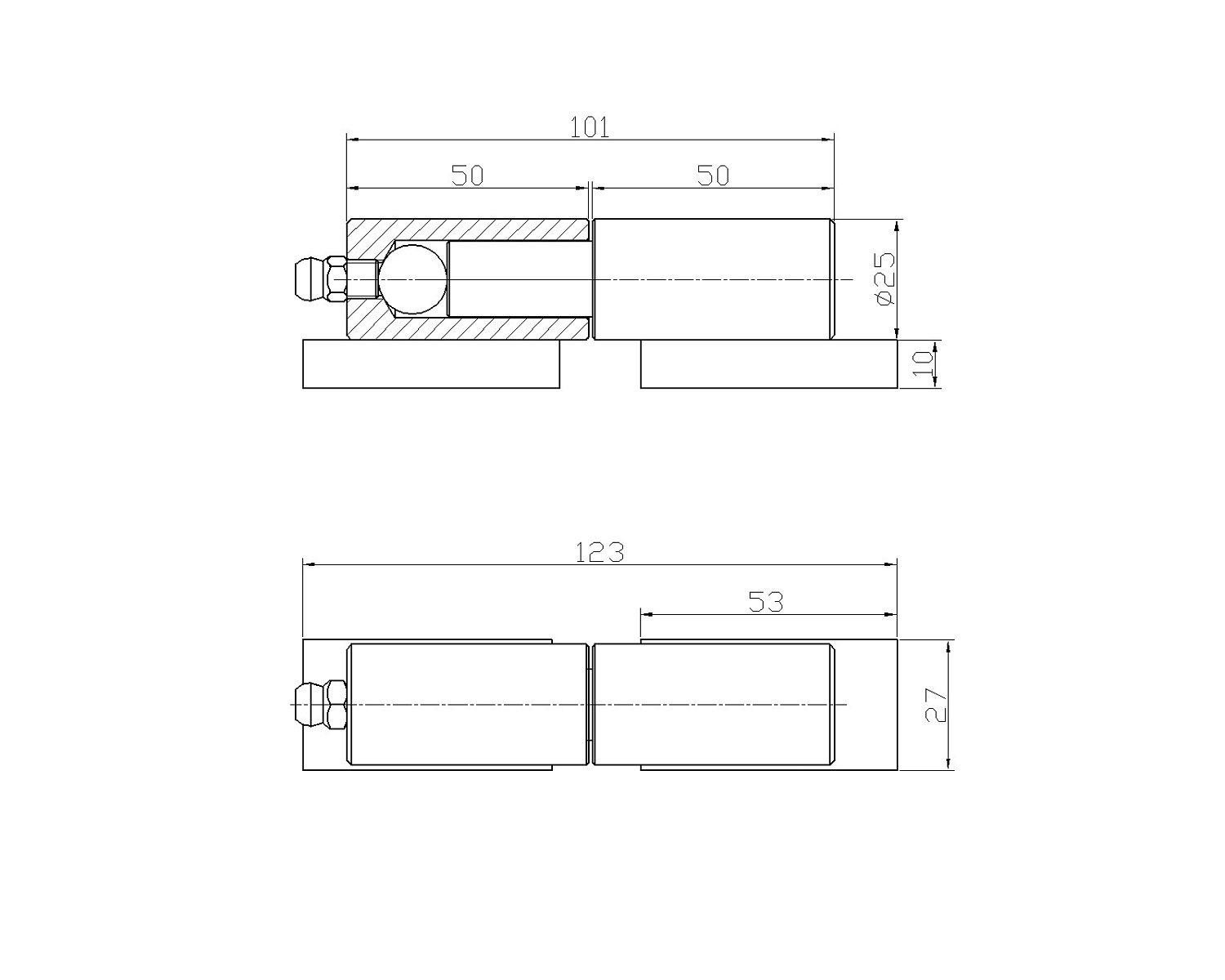 JL33A петля усиленная с масленкой для тяжелых ворот 25х120 мм.