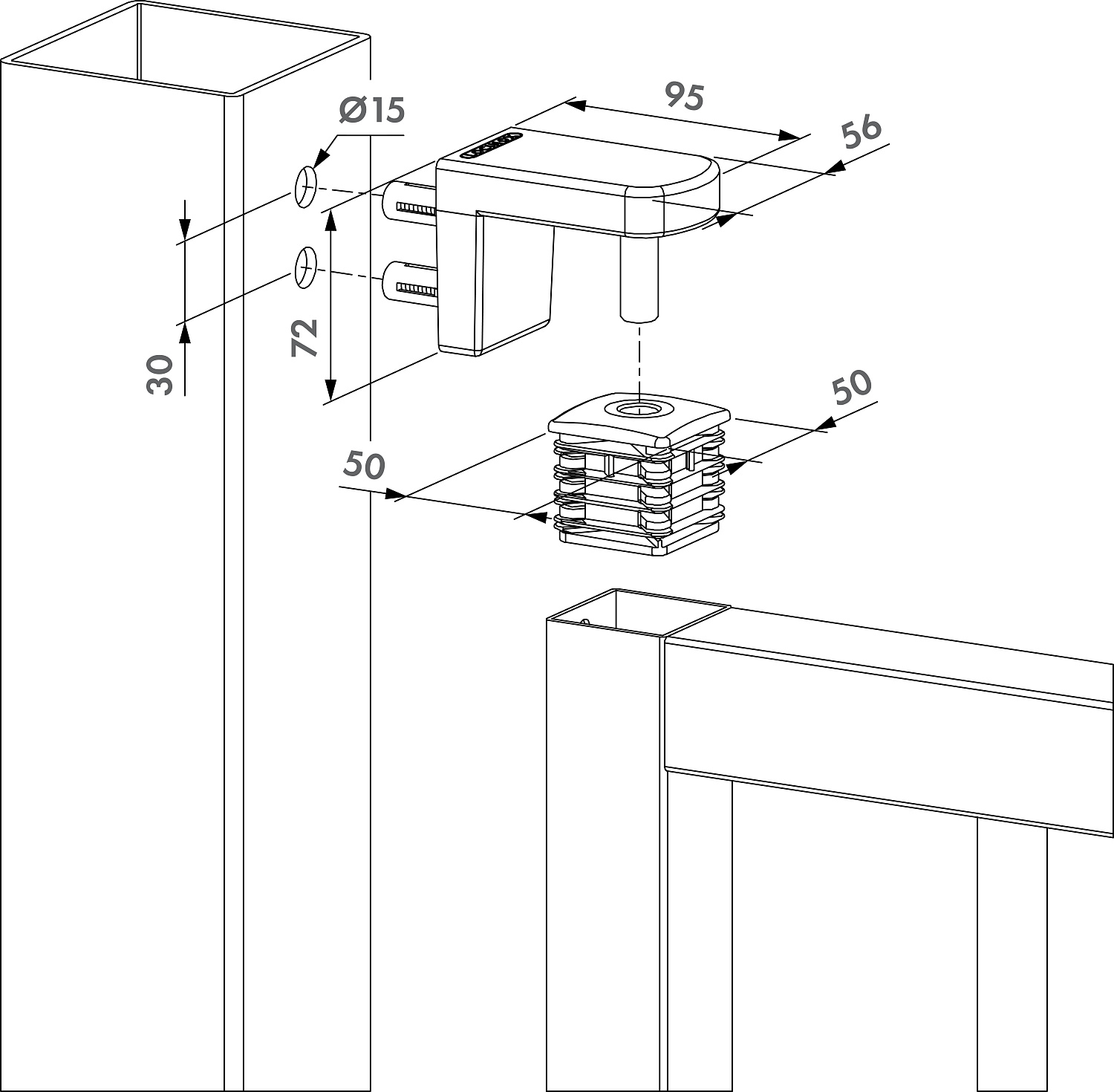 NOSEHINGE-I-50 Компактная двусторонняя петля на 90°, взаимозаменяема с доводчиком ворот Interio