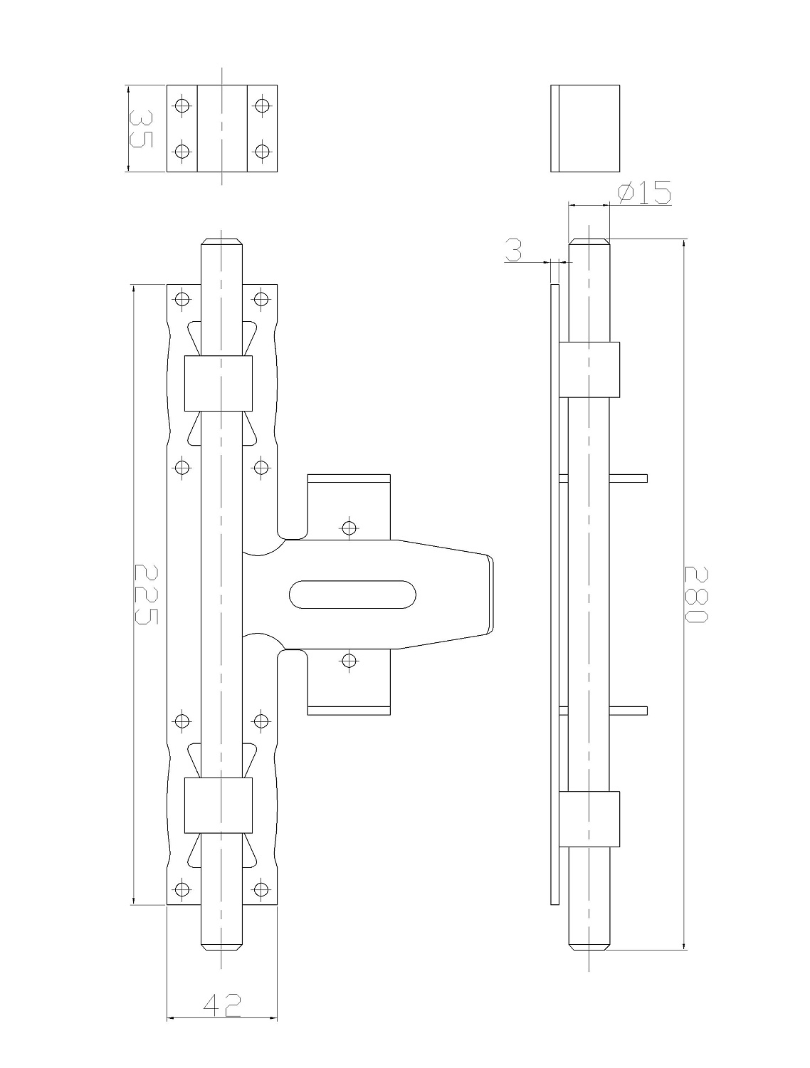 CX20A Засов воротный горизонтальный под навесной замок 15*225мм