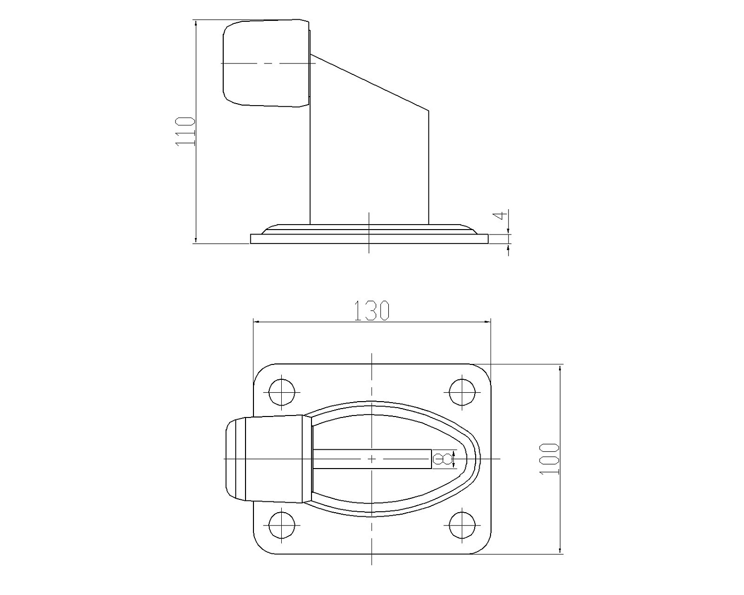 MX04B отбойник для ворот или калитки, привинчиваемый с пластиной 130х100 мм. Высота 110 мм.