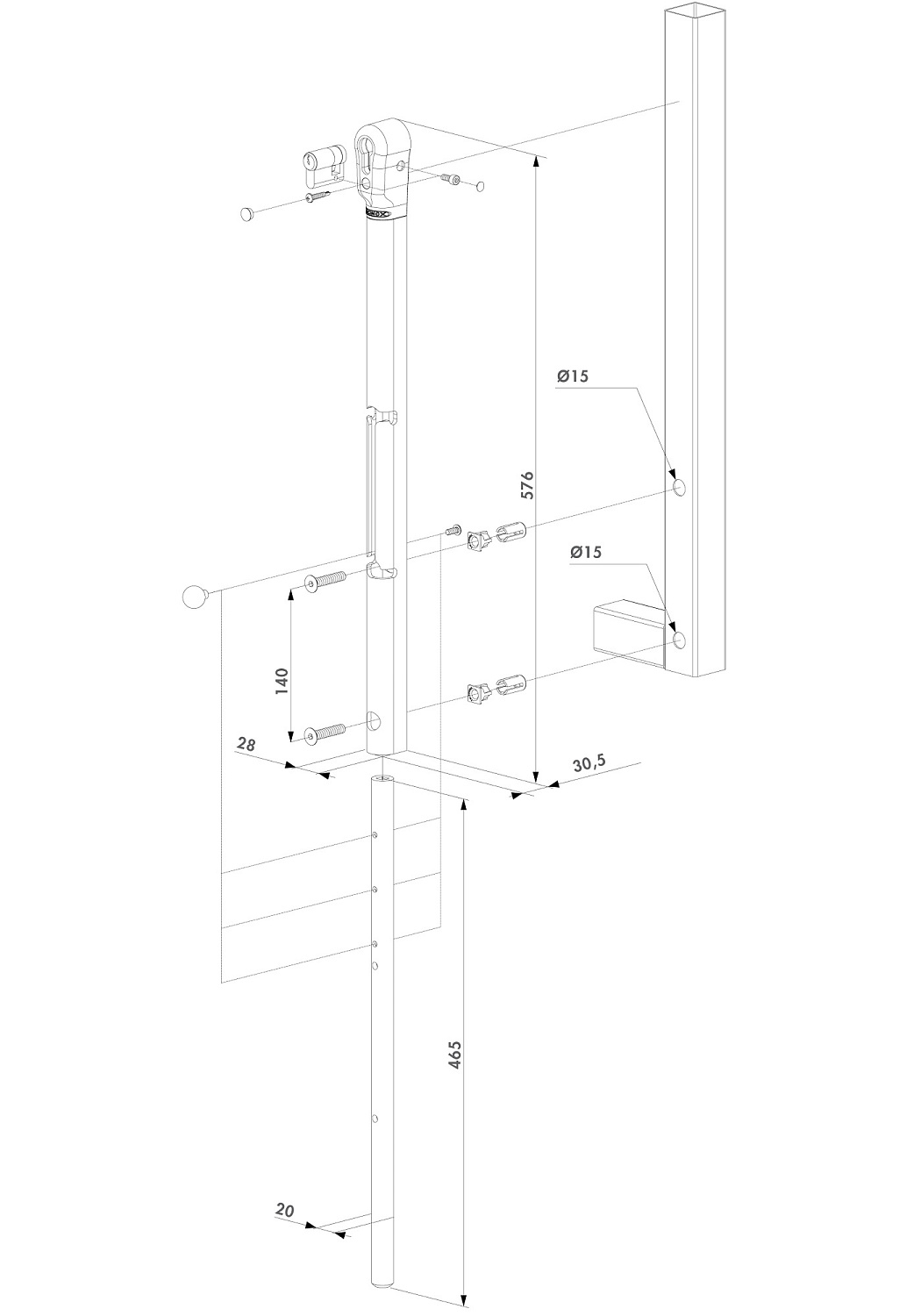 KEYDROPK6005QF1G21Z Запираемый нижний фиксатор для распашных ворот или калитки